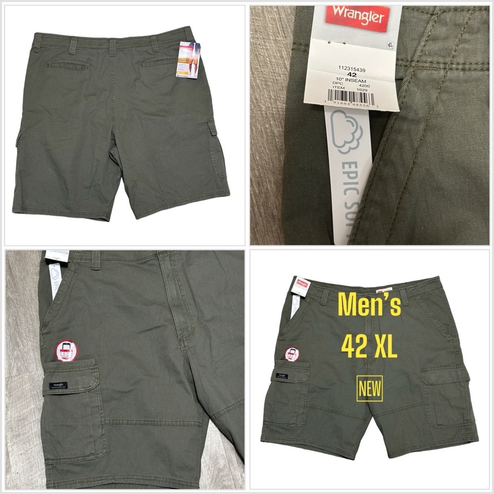 Men's Wrangler 42 XL Shorts Olive Green Cargo Utility Carpenter Stretch Relaxed